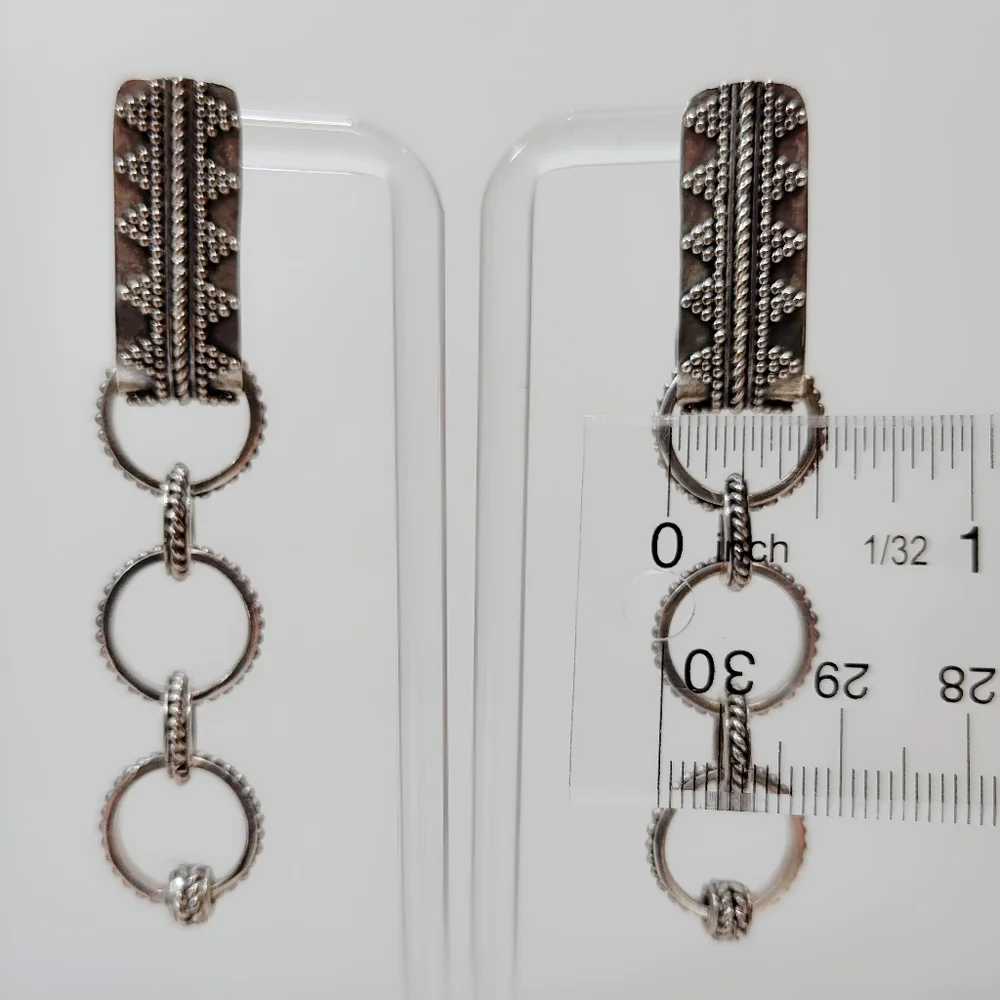 SUARTI Rare Vintage Sterling Silver 5 Ring Drop Dangle Earrings Post Back